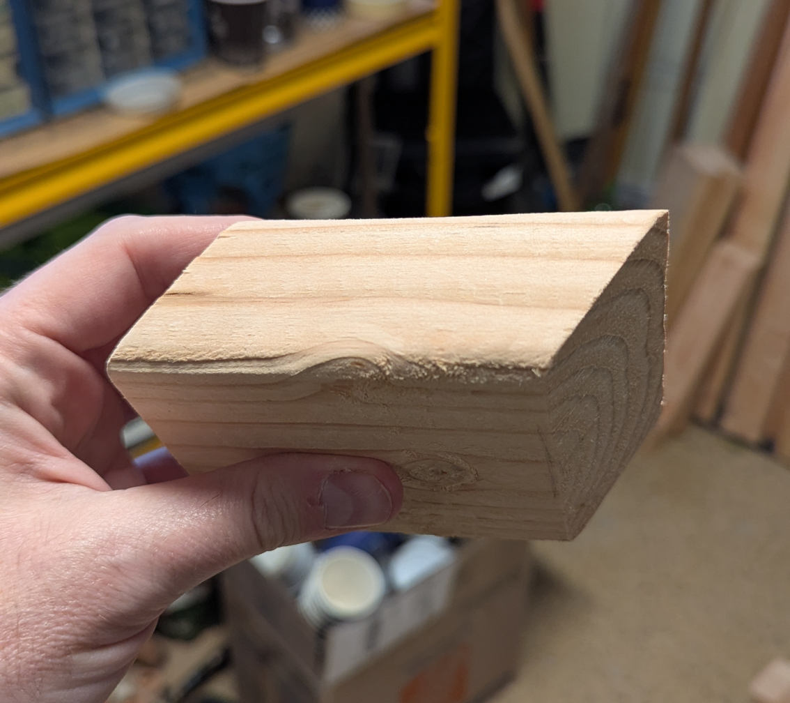 An example hook for the garden rack made from one 2x4.