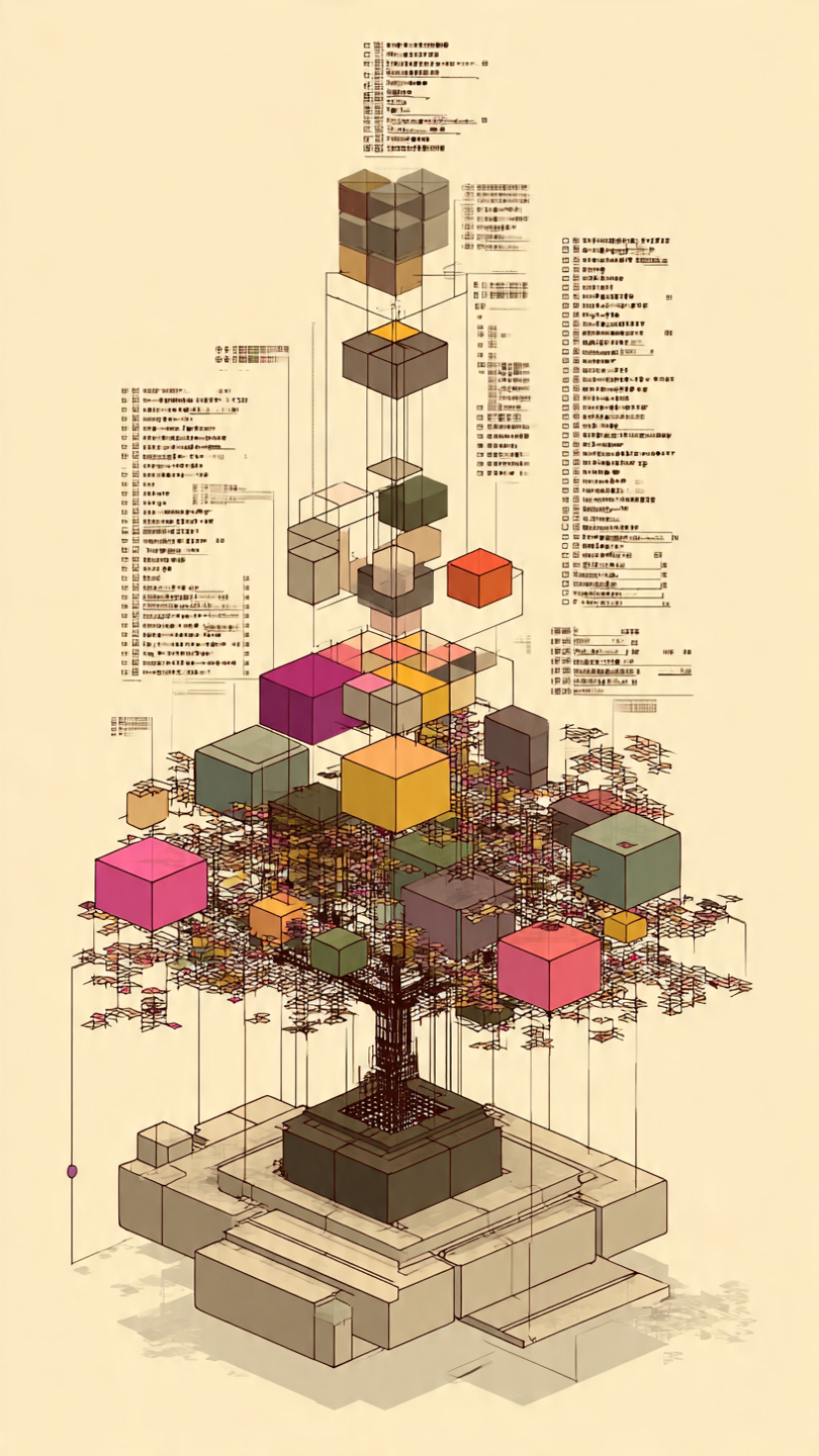 An AI generated image of a hash table as a tree.