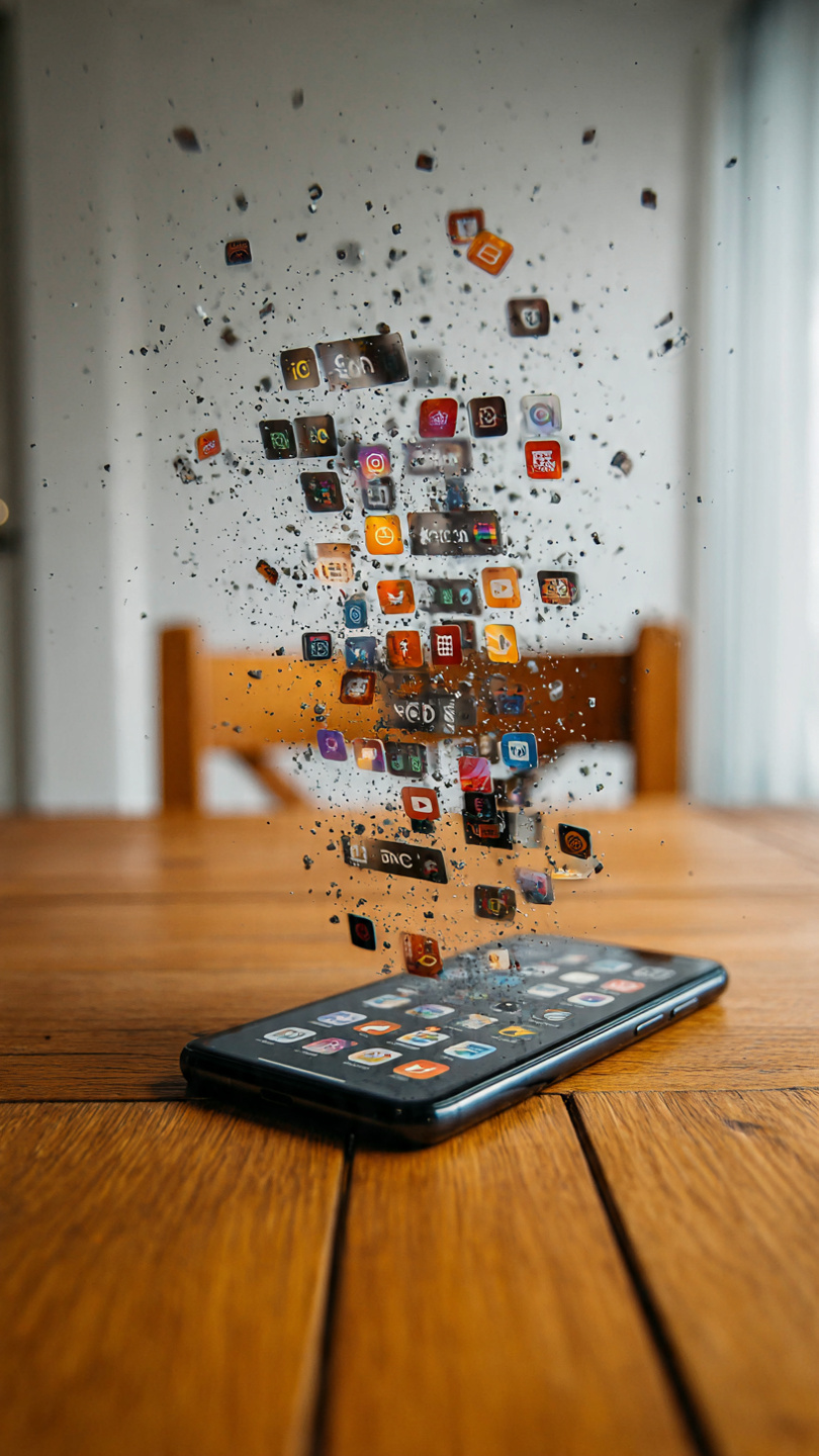 Apps exploding out of a smart phone.