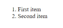 Screenshot of an ordered list in HTML.